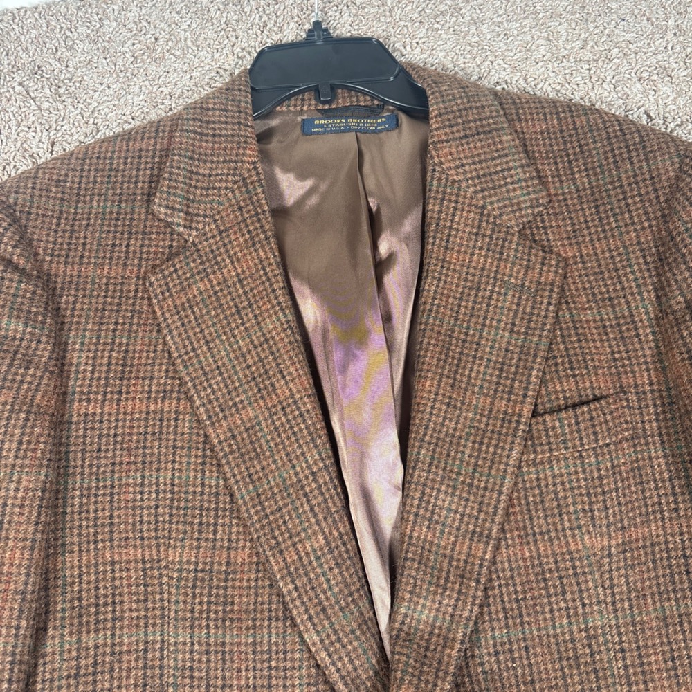 Brooks Brothers Mens Brown Check 100% Camel Hair Blazer Sport Coat Made in USA
